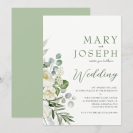 Elegant Ljust Grön Blommig Trädgård Utomhus Bröllo Inbjudningar