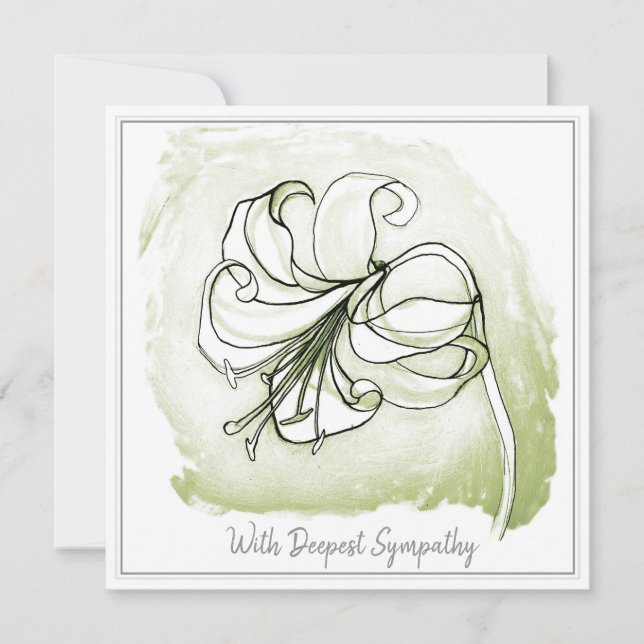 Elegant Ljust grönt Black White Lily Sympathy Card (Framsida)
