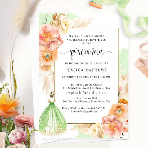 Elegant Ljust grönt Blommigt Princess Quinceañera Inbjudningar