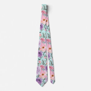 Elegant Ljust grönt Blommigt Vattenfärg Bröllop Slips