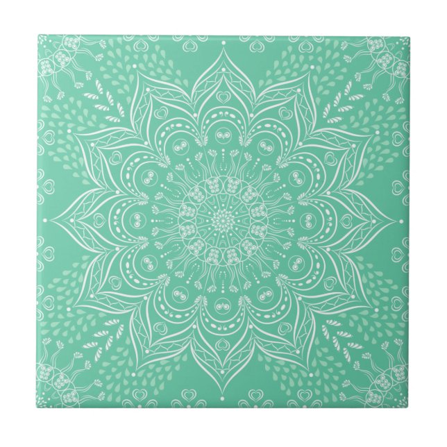 Elegant Ljust grönt Boho Mandala Kakelplatta (Framsidan)