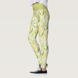 Elegant Ljust grönt Gulten Löv Mönster Leggings
