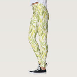 Elegant Ljust grönt Gulten Löv Mönster Leggings