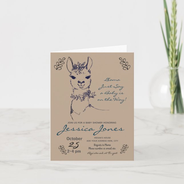 Elegant Llama Girl Baby Shower Rustic Inbjudan (Framsida)