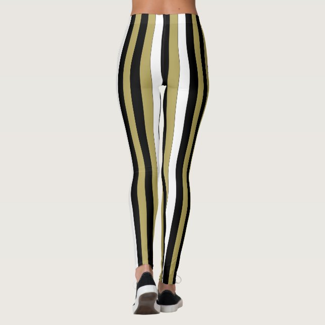 Elegant Lodrät Rand Black Guld White Leggings (Baksida)