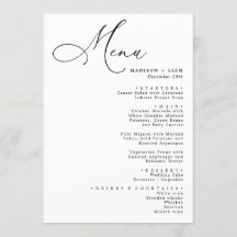 Elegant Loely calligraphy Bröllop Menu