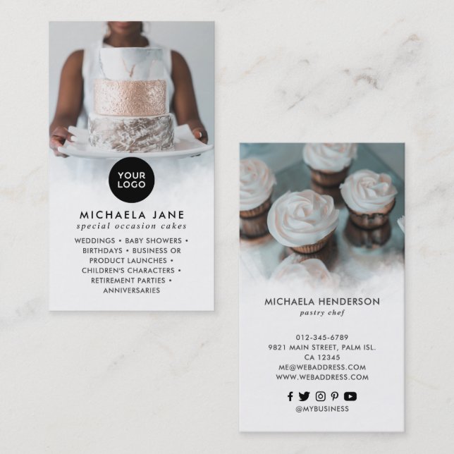 Elegant Logotyp 2 Photos Services & Social Media Visitkort (Fram/baksida)