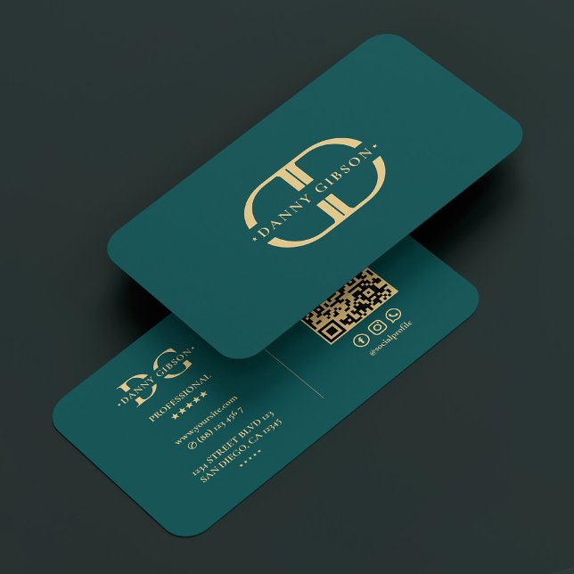 Elegant Logotyp D Monogram Modern Teal Guld Visitkort (Elegant Logo D Monogram Modern Teal Gold Business Card
)