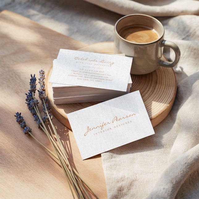 Elegant-logotyp, enkel chic, modernt grått linen visitkort (Elegant script logo simple chic modern gray linen)