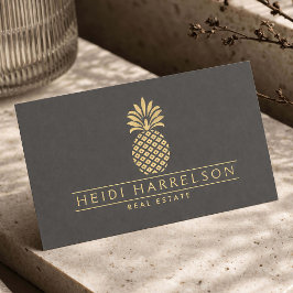 Elegant Logotyp med Guldananas på Grå Visitkort
