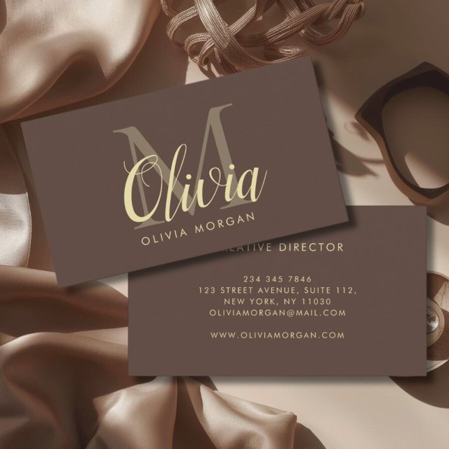 Elegant logotyp med monogram brun professionell visitkort (Skapare uppladdad)