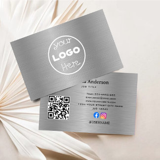 Elegant Logotyp Metall Aluminium Silver Brushed Visitkort