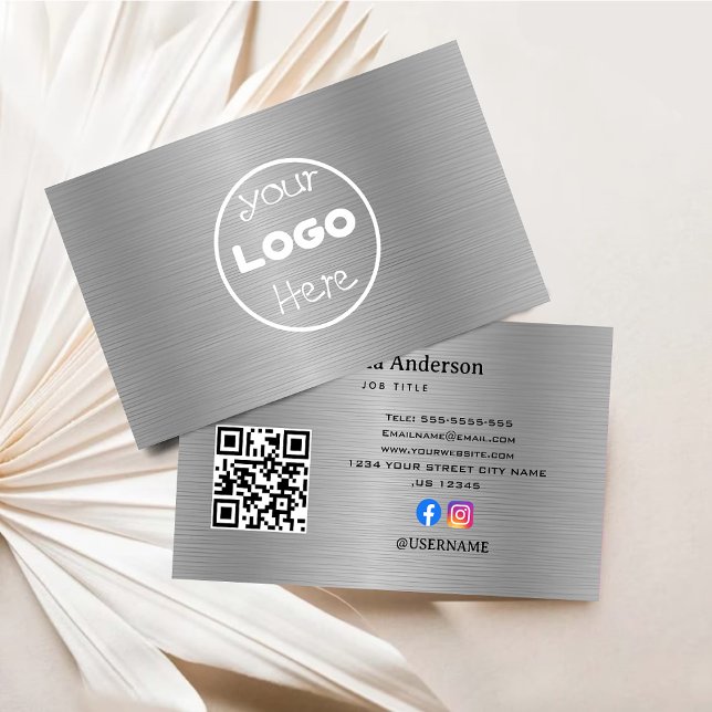 Elegant Logotyp Metall Aluminium Silver Brushed Visitkort (Elegant Logo Metal Aluminum Silver Brushed Business Card)