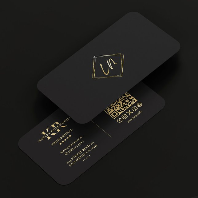 Elegant Logotyp Social Media Professionell Black Visitkort (Elegant Logo Square Monogram Professional Black)
