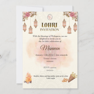 Elegant Lohri Invitation- Pastel, Minimalistic Inbjudningar