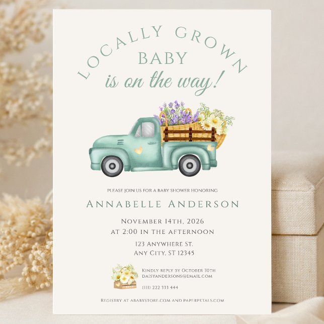 Elegant Lokalt Odlat Neutralt Bebisbad Inbjudningar (Elegant Locally Grown Neutral Baby Shower Invitation)