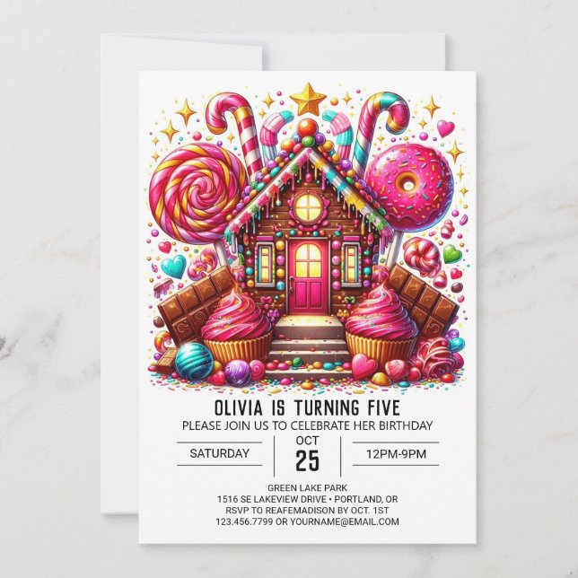 Elegant Lollipop Candyland Digital Birthday Inbjudningar (Framsida)