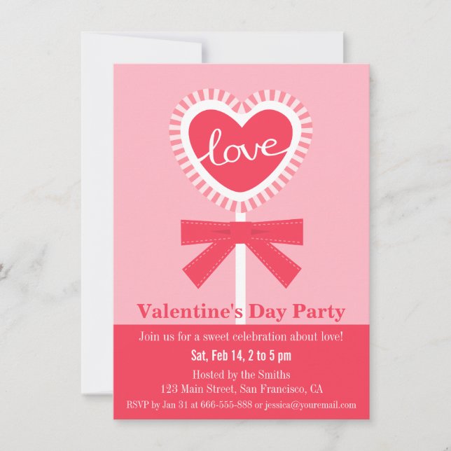 Elegant Lollipop Heart Candy Valentines day Party Inbjudningar (Framsida)