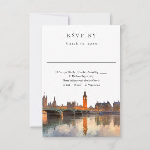 Elegant London Silhuett Vattenfärg Bröllop OSA Kort