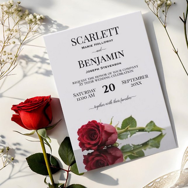 Elegant Long-Stemmed Crimson Röd ros Bröllop Inbjudningar (Skapare uppladdad)