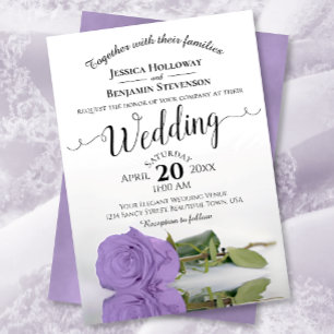 Elegant Long Stemmed Lavender Lila Ro Bröllop Inbjudningar