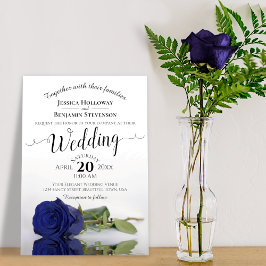 Elegant Long Stemmed Navy Blue Ro Bröllop Inbjudningar
