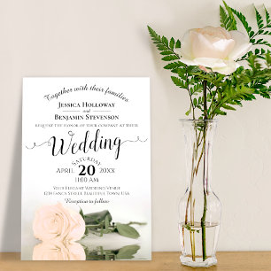 Elegant Long Stemmed Peach Ro Romantic Bröllop Inbjudningar