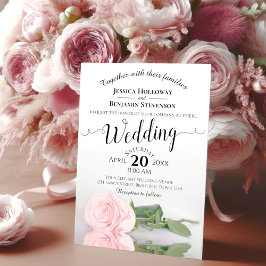 Elegant Long Stemmed Rosa ros Romantic Bröllop Inbjudningar