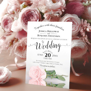 Elegant Long Stemmed Rosa ros Romantic Bröllop Inbjudningar