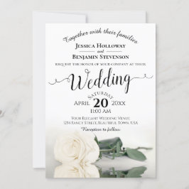 Elegant Long Stemmed Vit ros Romantic Bröllop Inbjudningar