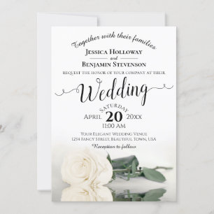 Elegant Long Stemmed Vit ros Romantic Bröllop Inbjudningar