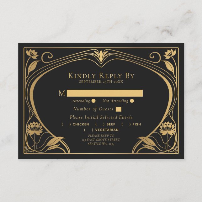 Elegant Lotus Art nouveau Bröllop Tilläggskort (Framsida)