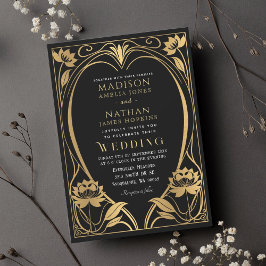 Elegant Lotus Art nouveau bröllopsinbjudan Inbjudningar