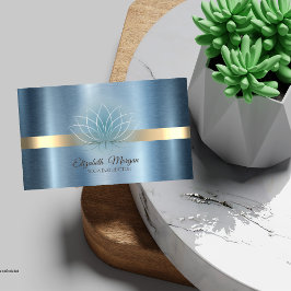 Elegant Lotus Blå Metallisk Yogainstruktör Visitkort