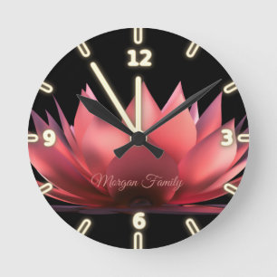 Elegant Lotus Black Rund Klocka