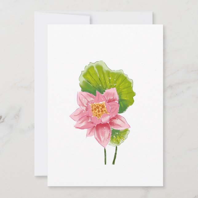 Elegant Lotus Blommar med Grönt Löv Inbjudningar (Framsida)