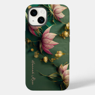 Elegant Lotus Blommig Rosa & Guld   Monogram