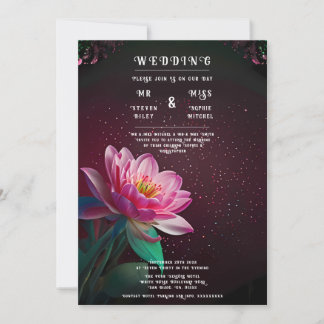 Elegant Lotus Bröllopsinbjudan | Blommig Kosmisk Inbjudningar