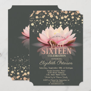 Elegant Lotus Dots Sweet 16 Inbjudningar