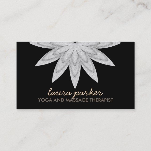 Elegant Lotus Flower Black Yoga Healing Health Visitkort (Framsida)