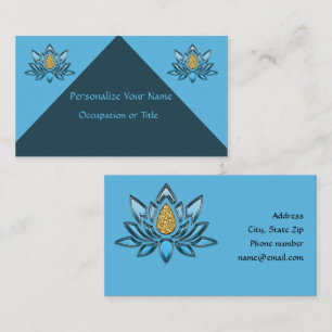 Elegant Lotus Flower Blue Silver Guld Zen Yoga Visitkort