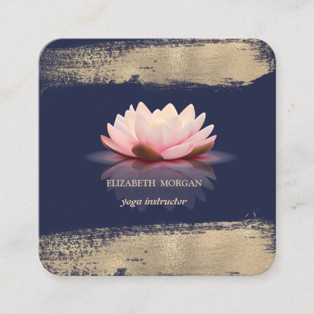 Elegant Lotus Flower Faux Guld Push Stroke Fyrkantigt Visitkort (Framsida)