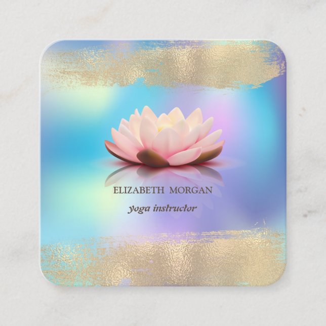 Elegant Lotus Flower Faux Guld Push Stroke Fyrkantigt Visitkort (Framsida)