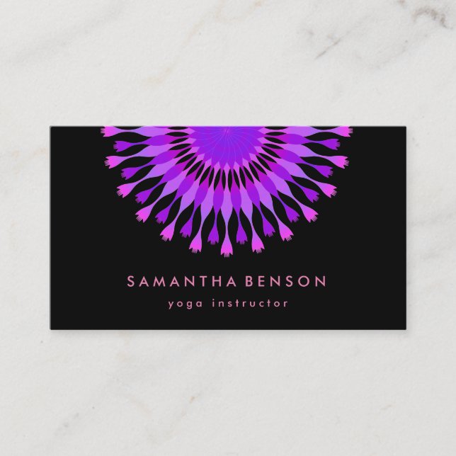 Elegant Lotus Flower Logotyp Yoga Black Background Visitkort (Framsida)
