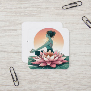 Elegant Lotus Flower Logotyp Yoga Fyrkantigt Visitkort