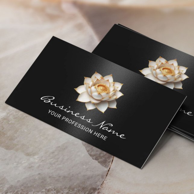 Elegant Lotus Flower Modern Black Salon & SPA Visitkort (Skapare uppladdad)