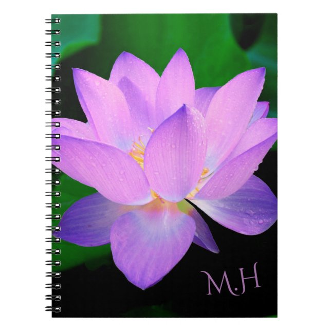 Elegant Lotus Flower Monogram Anteckningsbok (Framsidan)