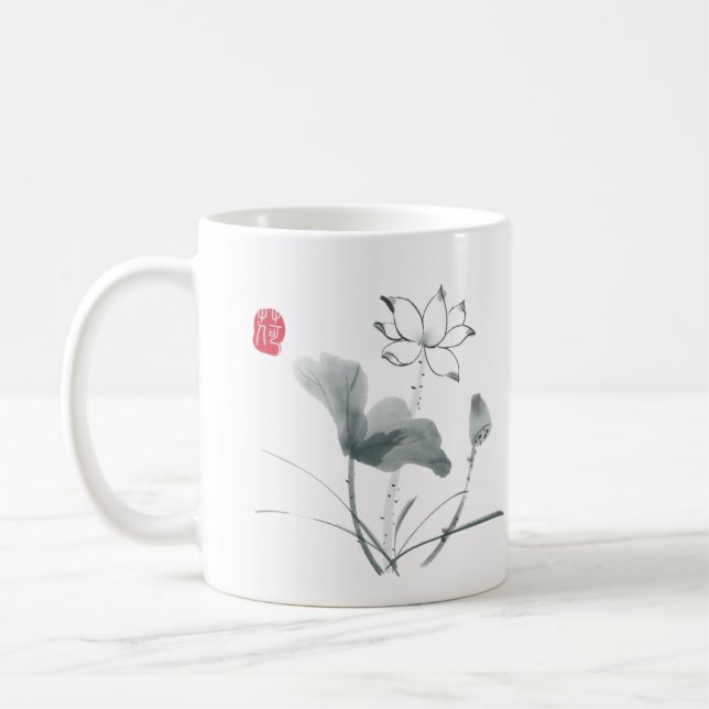 Elegant Lotus Flower Painting Inspirational Quote Kaffemugg (Vänster)