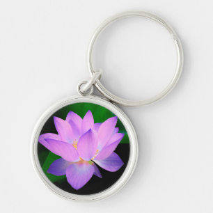 Elegant Lotus Flower Rund Silverfärgad Nyckelring