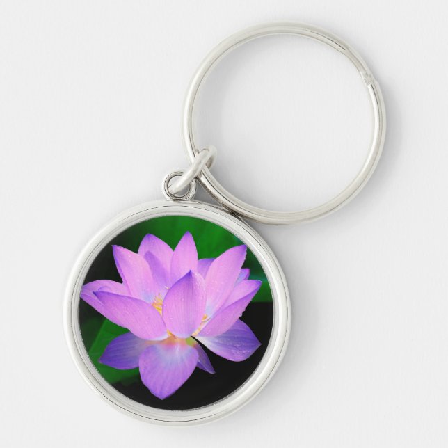 Elegant Lotus Flower Rund Silverfärgad Nyckelring (Framsidan)